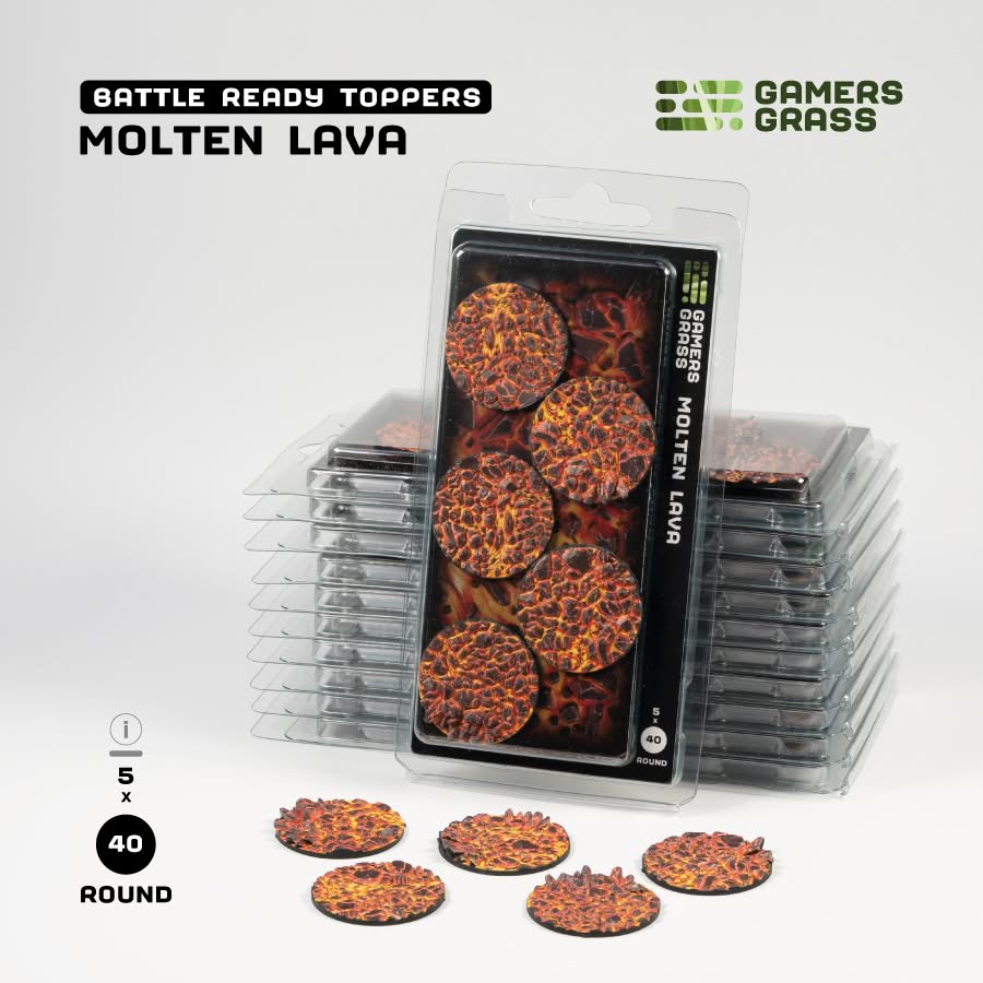 Gamers Grass: Battle Ready Toppers - Molten Lava - Round 40mm (x5)