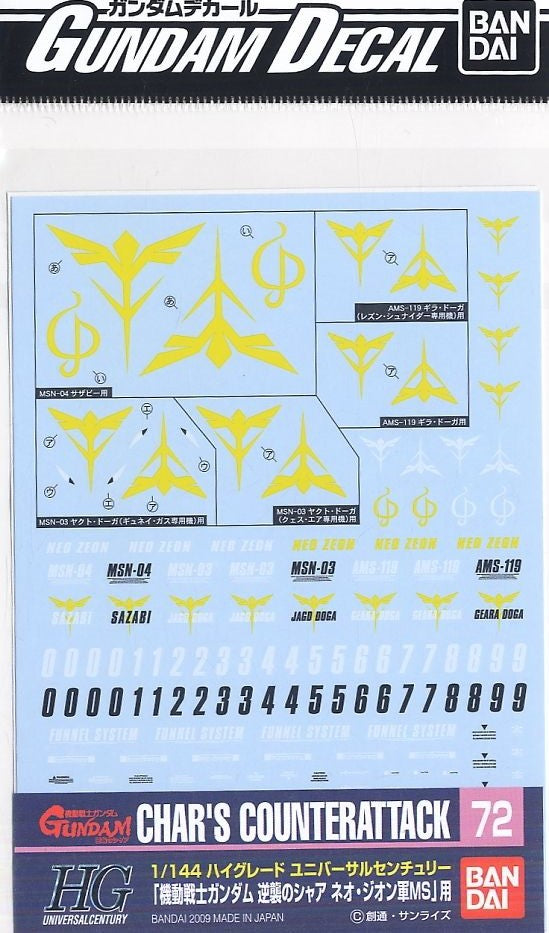 Gundam Decal: GD072 1/144 Neo Zeon Char's Counterattack Ver. Decal