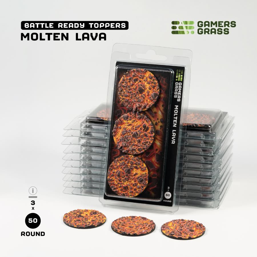 Gamers Grass: Battle Ready Toppers - Molten Lava - Round 50mm (x3)