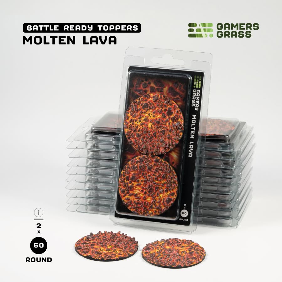 Gamers Grass: Battle Ready Toppers - Molten Lava - Round 60mm (x2)