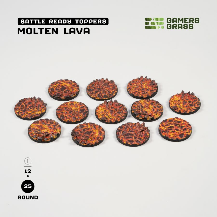 Gamers Grass: Battle Ready Toppers - Molten Lava - Round 25mm (x12)