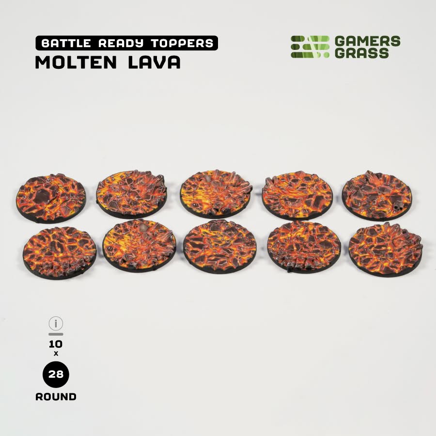 Gamers Grass: Battle Ready Toppers - Molten Lava - Round 28mm (x10)