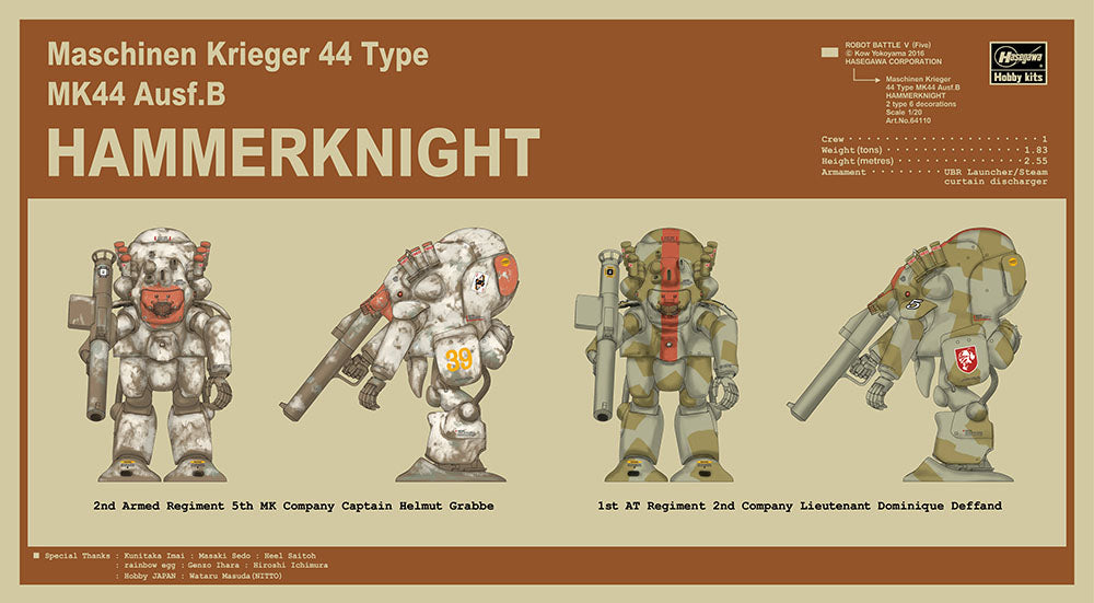 Hasegawa [MK64110] 1:20 Robot Battle V (Five) Maschinen Krieger 44 Type MK44 Ausf.B Hammerknight