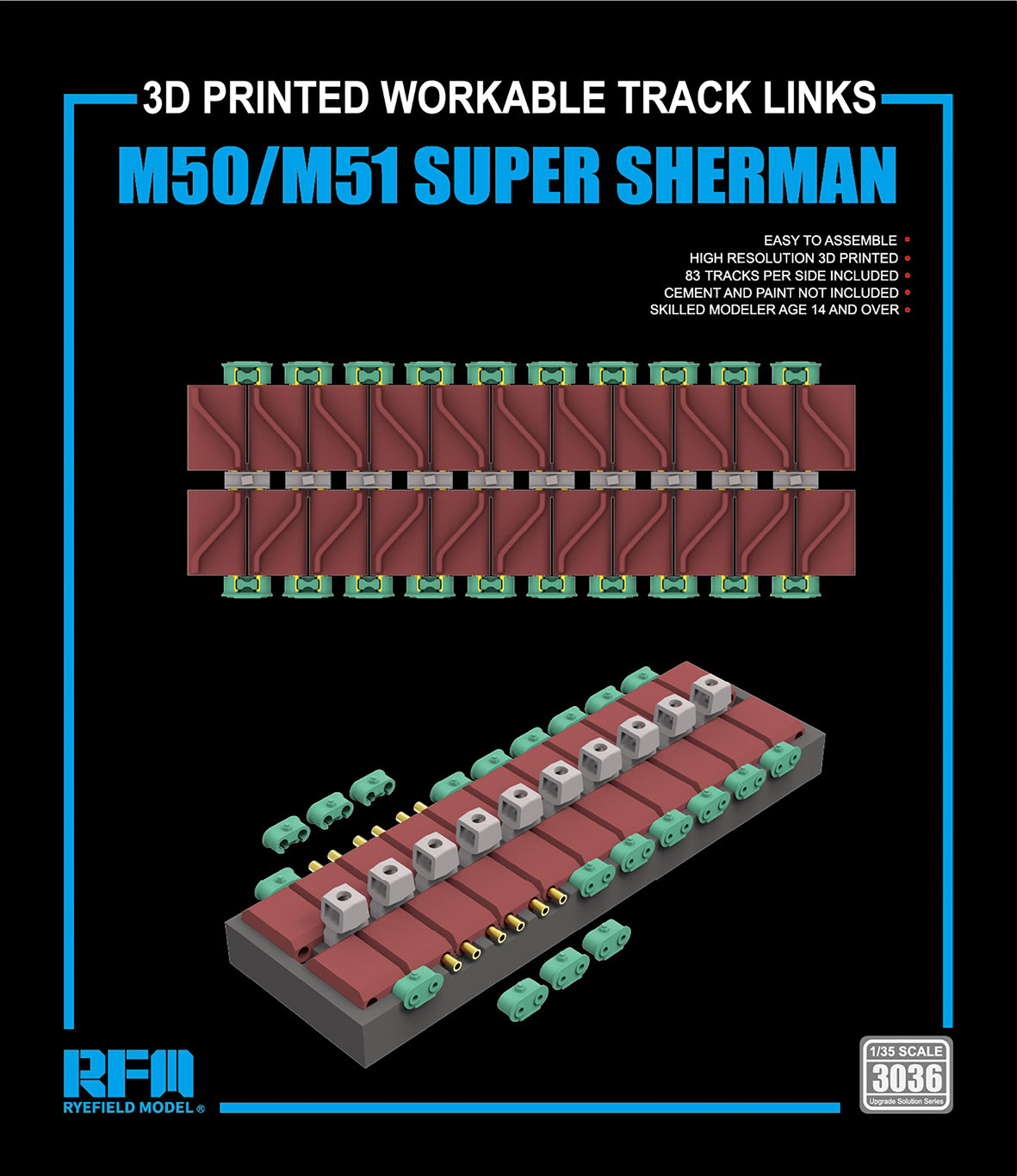 RFM: 1/35 M50/M51 SUPER SHERMAN 3D Printed Workable Track Links