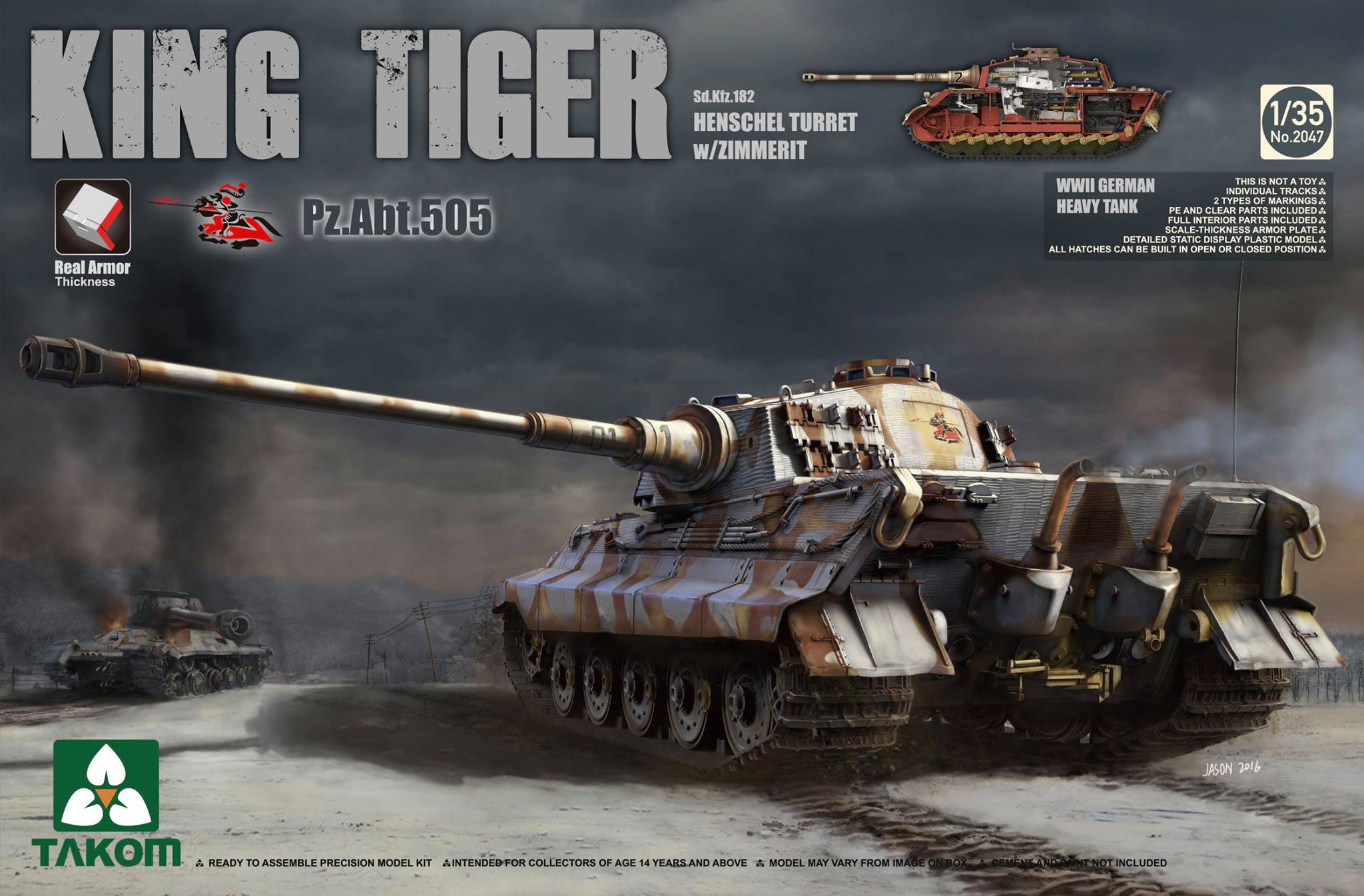 Takom: 1/35 King Tiger Pz.Abt.505 Sd.Kfz.182 Henschel Turret, Full Interior w/Zimmerit