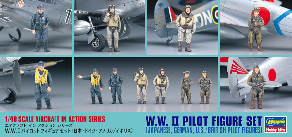 Hasegawa [X48-7] 1:48 W.W.II Pilot Figure Set (Japanese, German, U.S./British Pilot Figures)