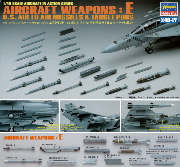 Hasegawa [X48-17] 1:48 Aircraft Weapons E : U.S. Air-To-Air Missiles & Target Pods