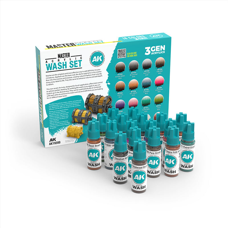 AK19300: Master Acrylic Wash Set – Full Range (18 Colors)