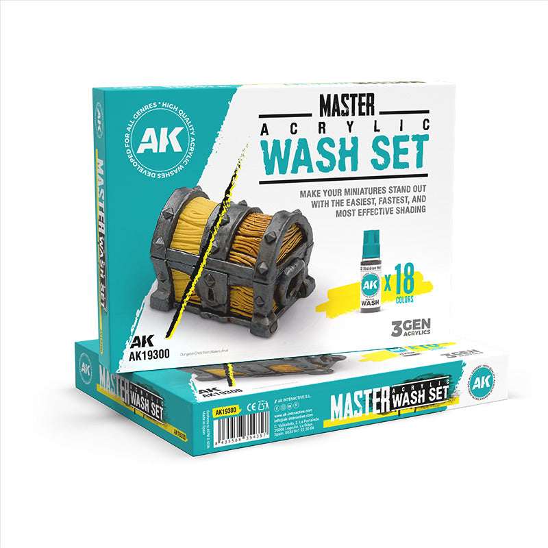 AK19300: Master Acrylic Wash Set – Full Range (18 Colors)