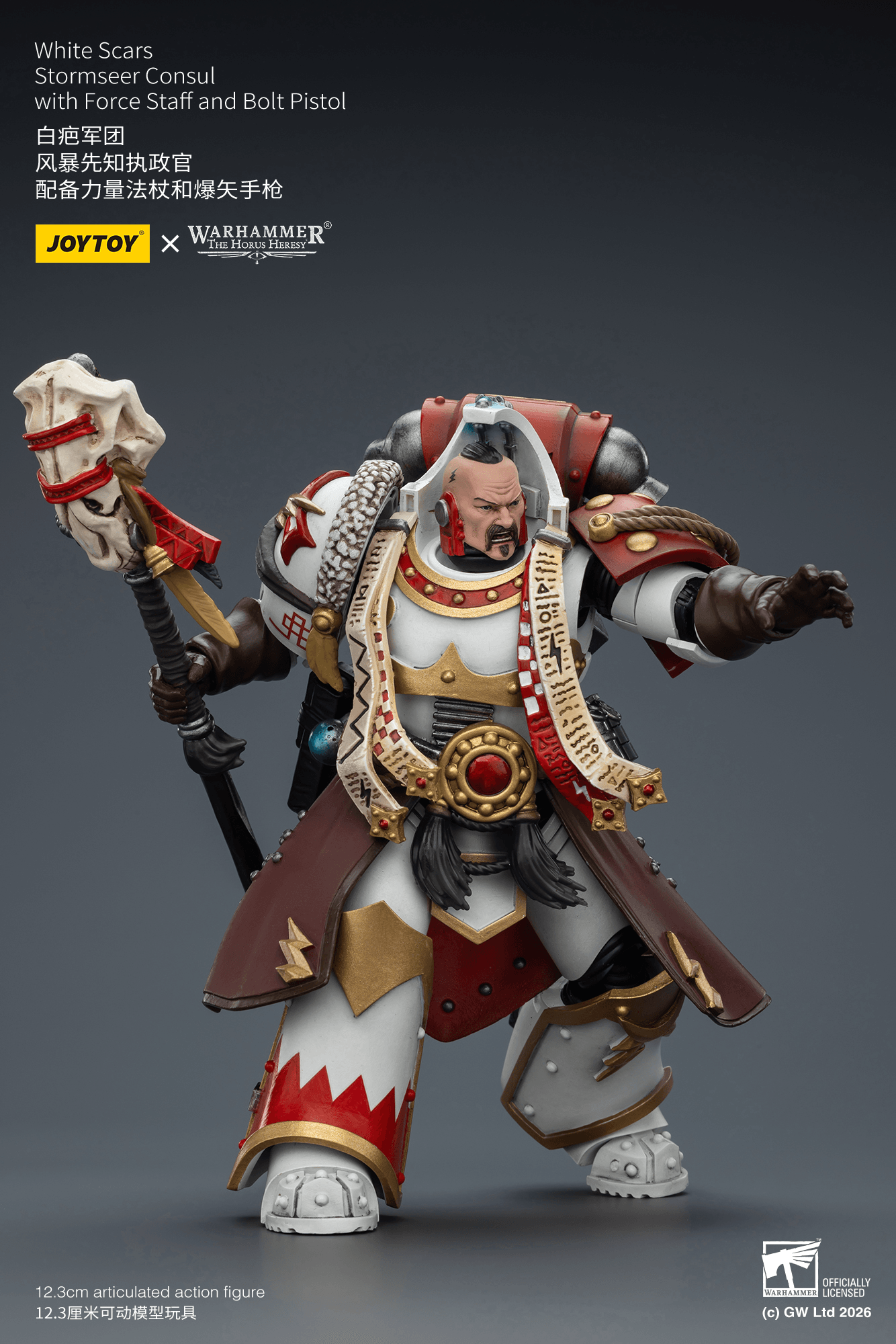 Joytoy: White Scars Stormseer Consul with Force Staff and Bolt Pistol