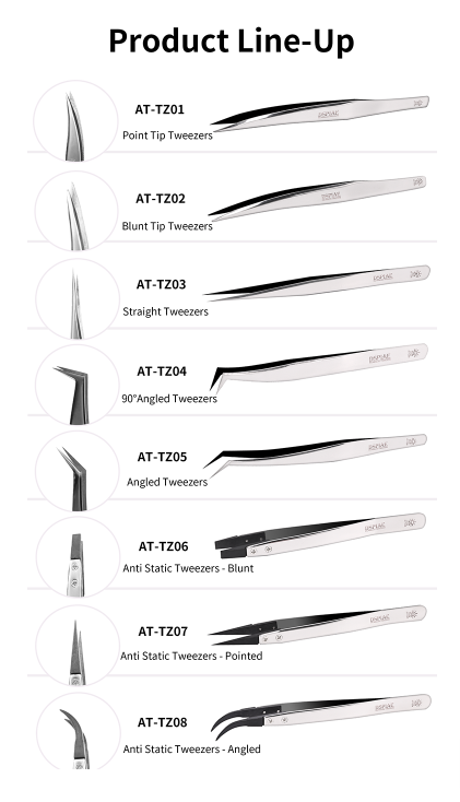 DSPIAE: Stainless Steel Precision/  Anti-Static Tweezers (All 8 types)
