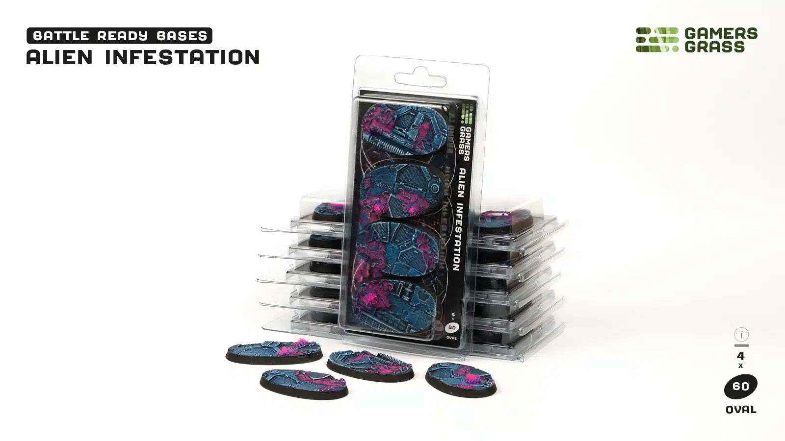 Gamers Grass: Battle Ready Bases - Alien Infestation - Oval 60mm (x4)