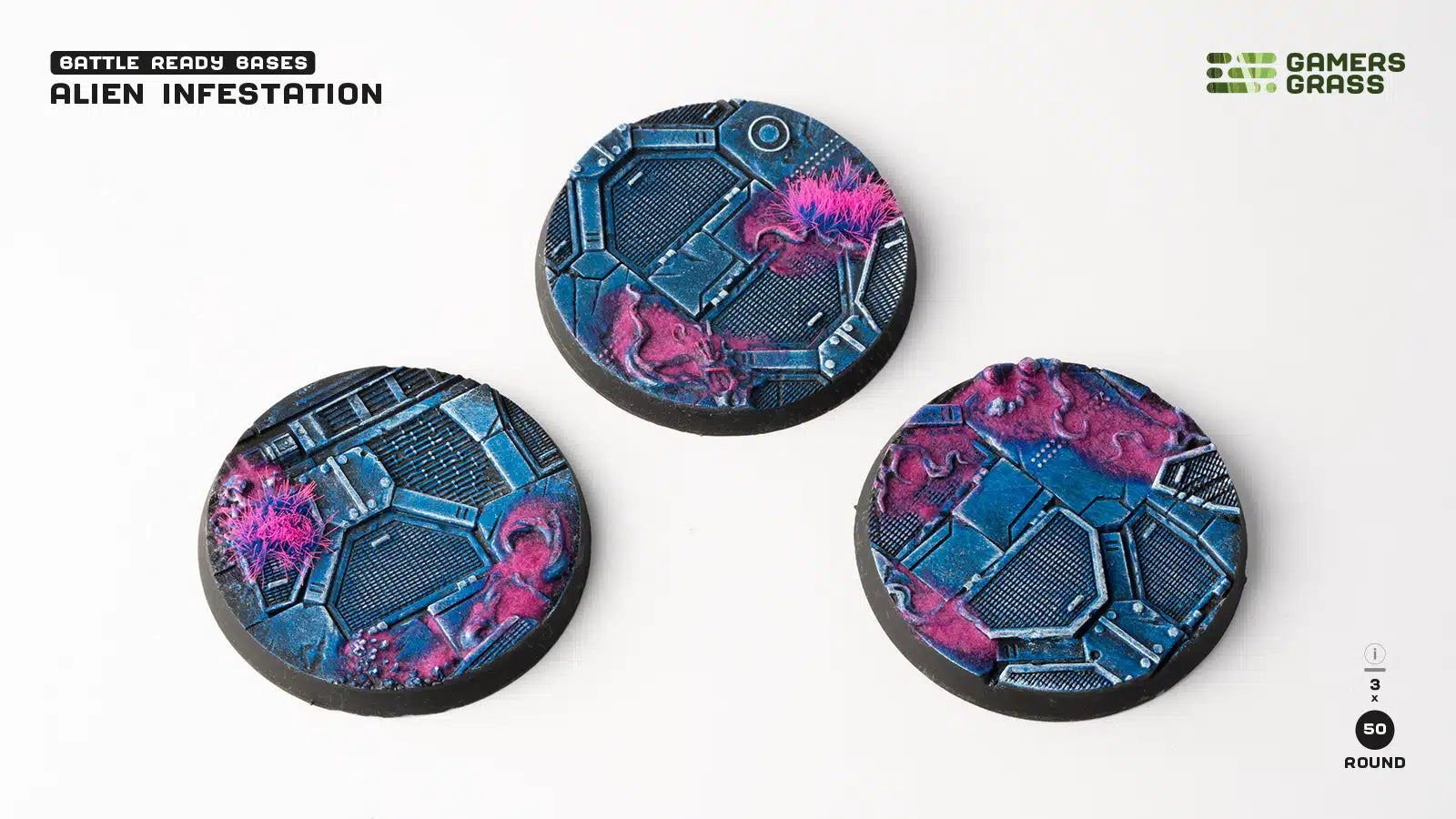 Gamers Grass: Battle Ready Bases - Alien Infestation - Round 50mm (x3)