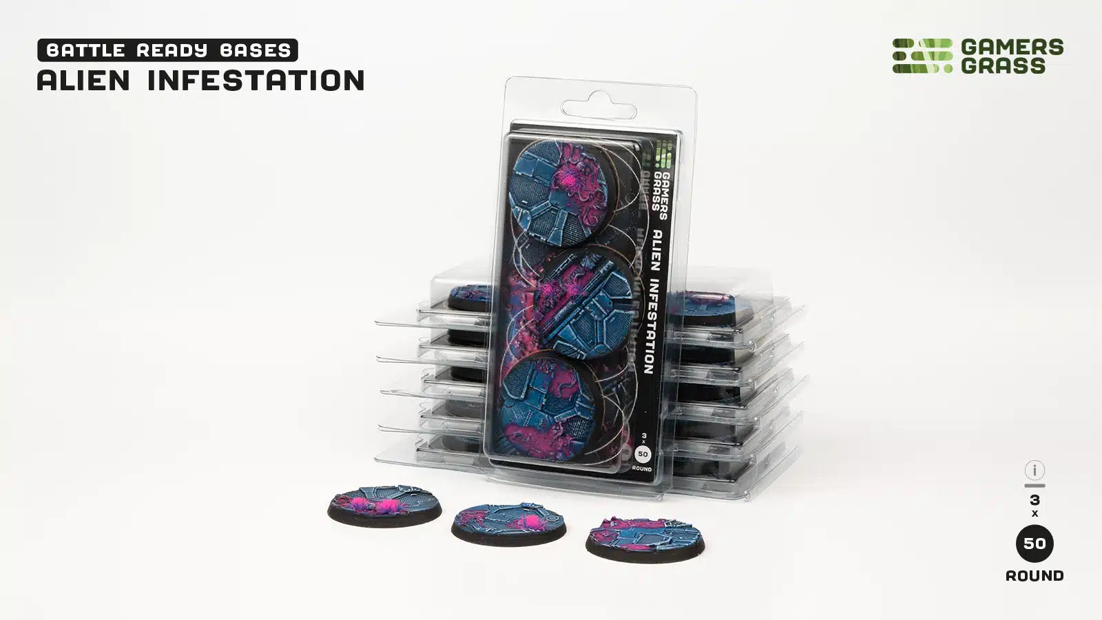 Gamers Grass: Battle Ready Bases - Alien Infestation - Round 50mm (x3)