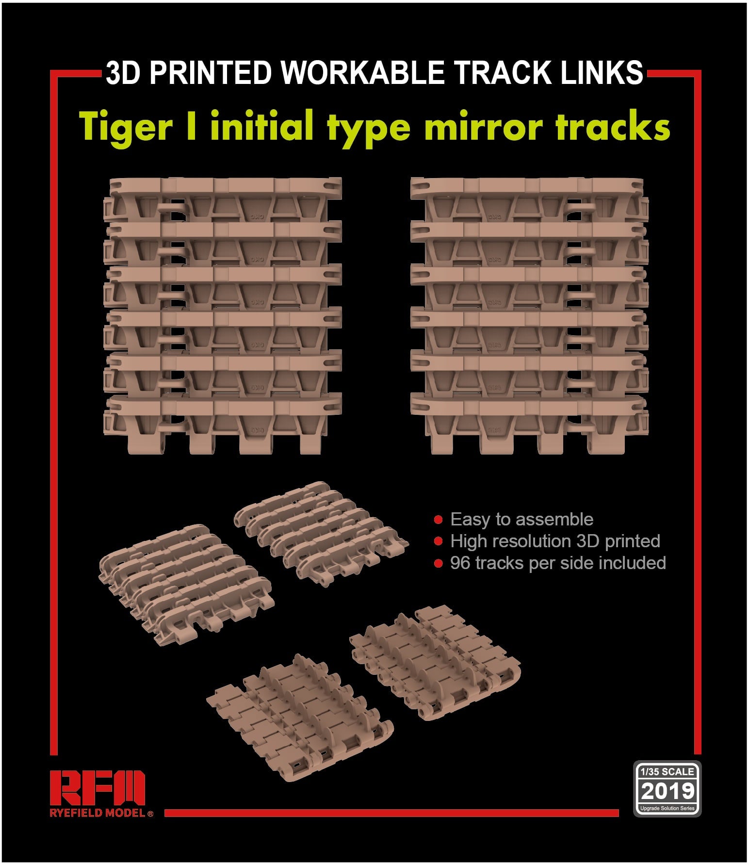 RFM: 1/35 Tiger I Initial Type Mirror Tracks 3D Printed Workable Track Links