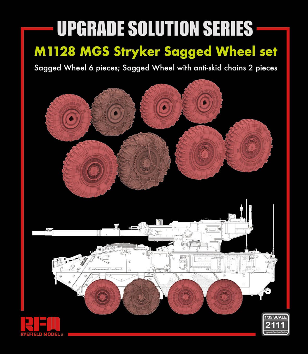 RFM: 1/35 M1128 MGS Stryker - Sagged Wheel Set (6 pcs) + with Anti-Skid Chains (2 pcs)