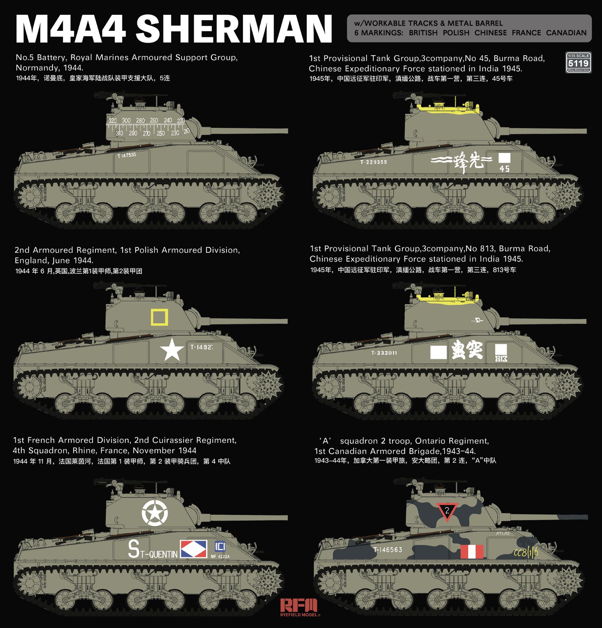 RFM: 1/35 M4A4 Sherman w/ Workable Tracks & Metal Barrel