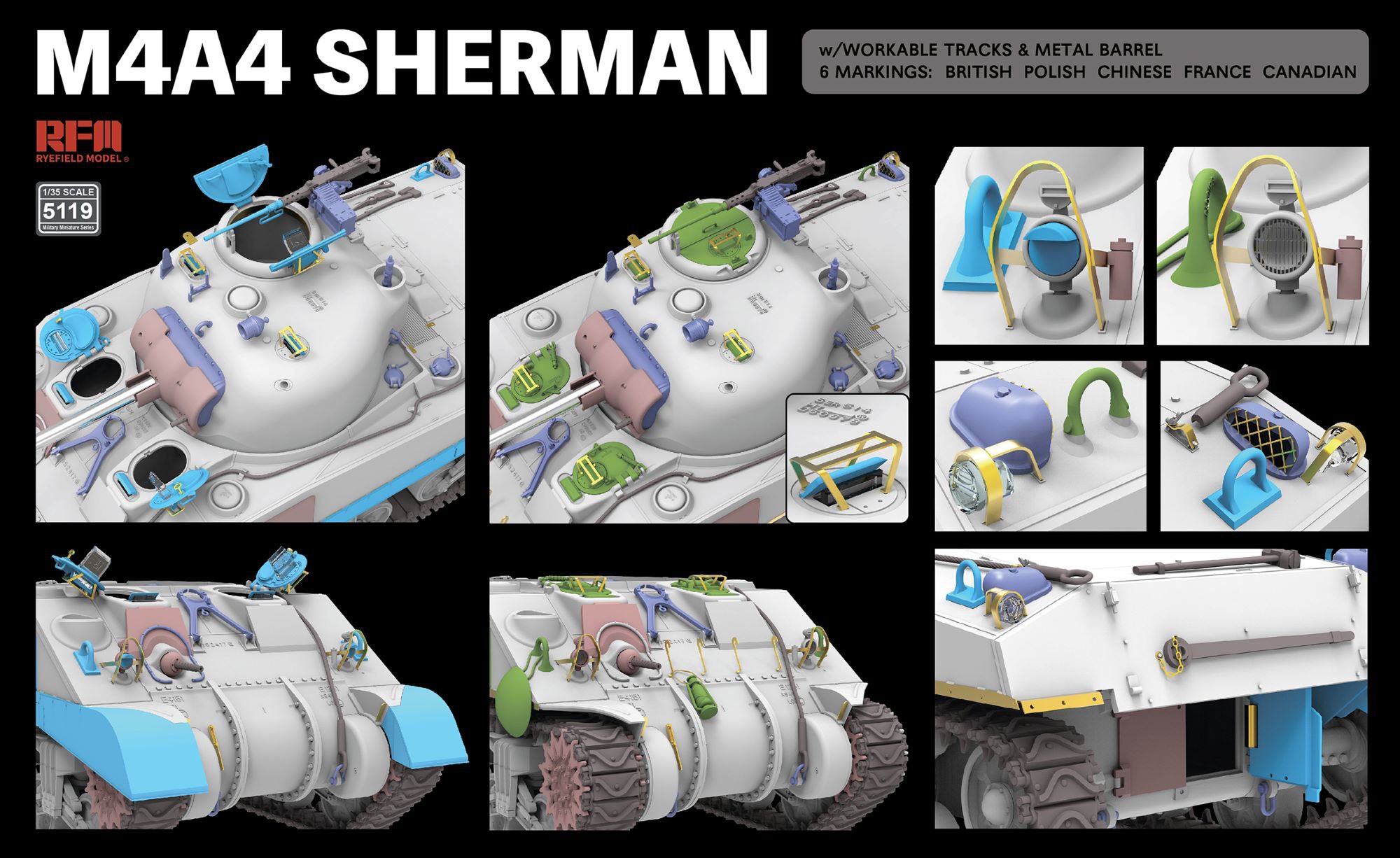 RFM: 1/35 M4A4 Sherman w/ Workable Tracks & Metal Barrel