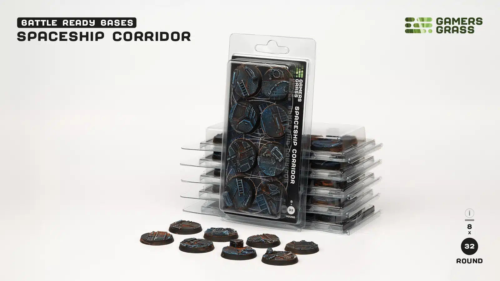 Gamers Grass: Battle Ready Bases - Spaceship Corridor - Round 32mm (x8)