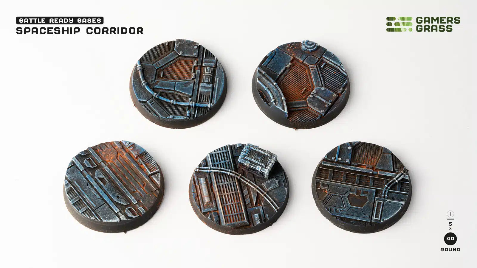 Gamers Grass: Battle Ready Bases - Spaceship Corridor - Round 40mm (x5)