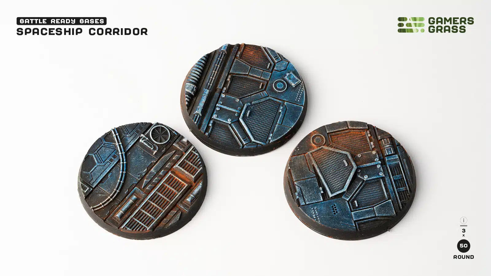 Gamers Grass: Battle Ready Bases - Spaceship Corridor - Round 50mm (x3)