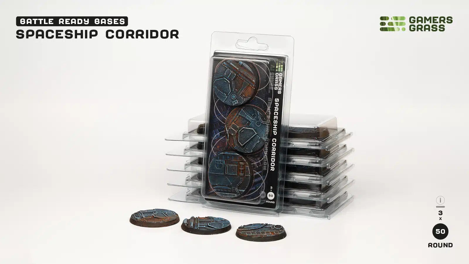 Gamers Grass: Battle Ready Bases - Spaceship Corridor - Round 50mm (x3)