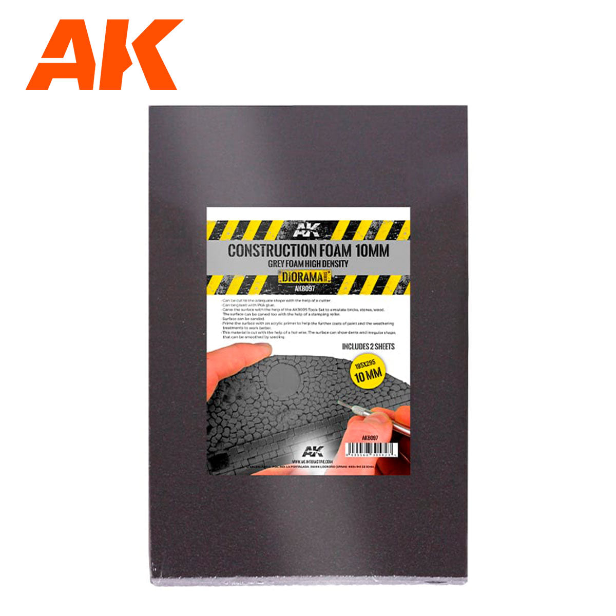 AK8097: Construction Foam 10mm - Grey Foam 195 X 295mm (2 sheets)