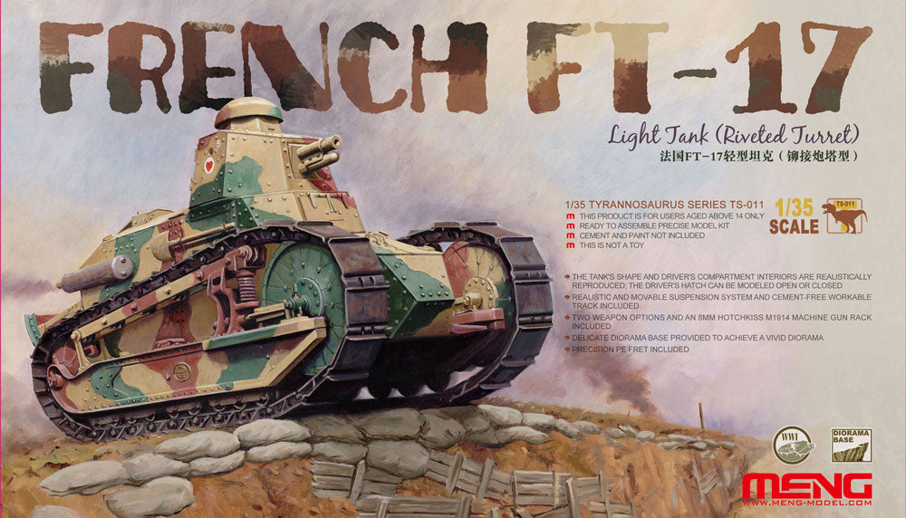 Meng: 1/35 French FT-17 Light Tank (Rivet Turret) w/ Diorama Base