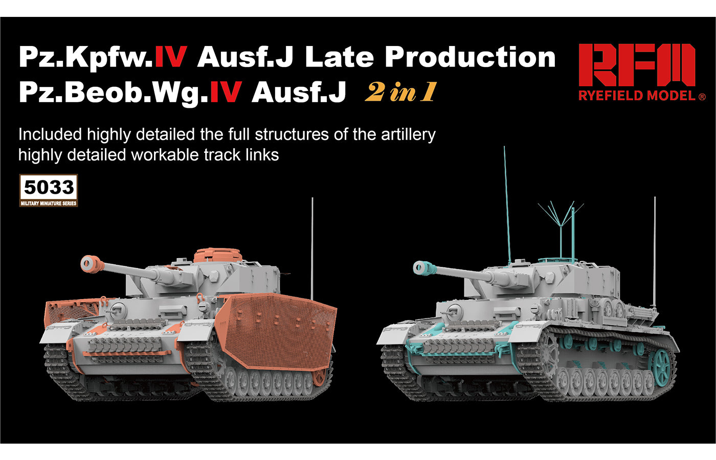 RFM: 1/35 Panzer Pz.Kpfw.IV Ausf.J Late Production Pz.Beob.Wg.IV Ausf. J 2 in 1, Workable Track