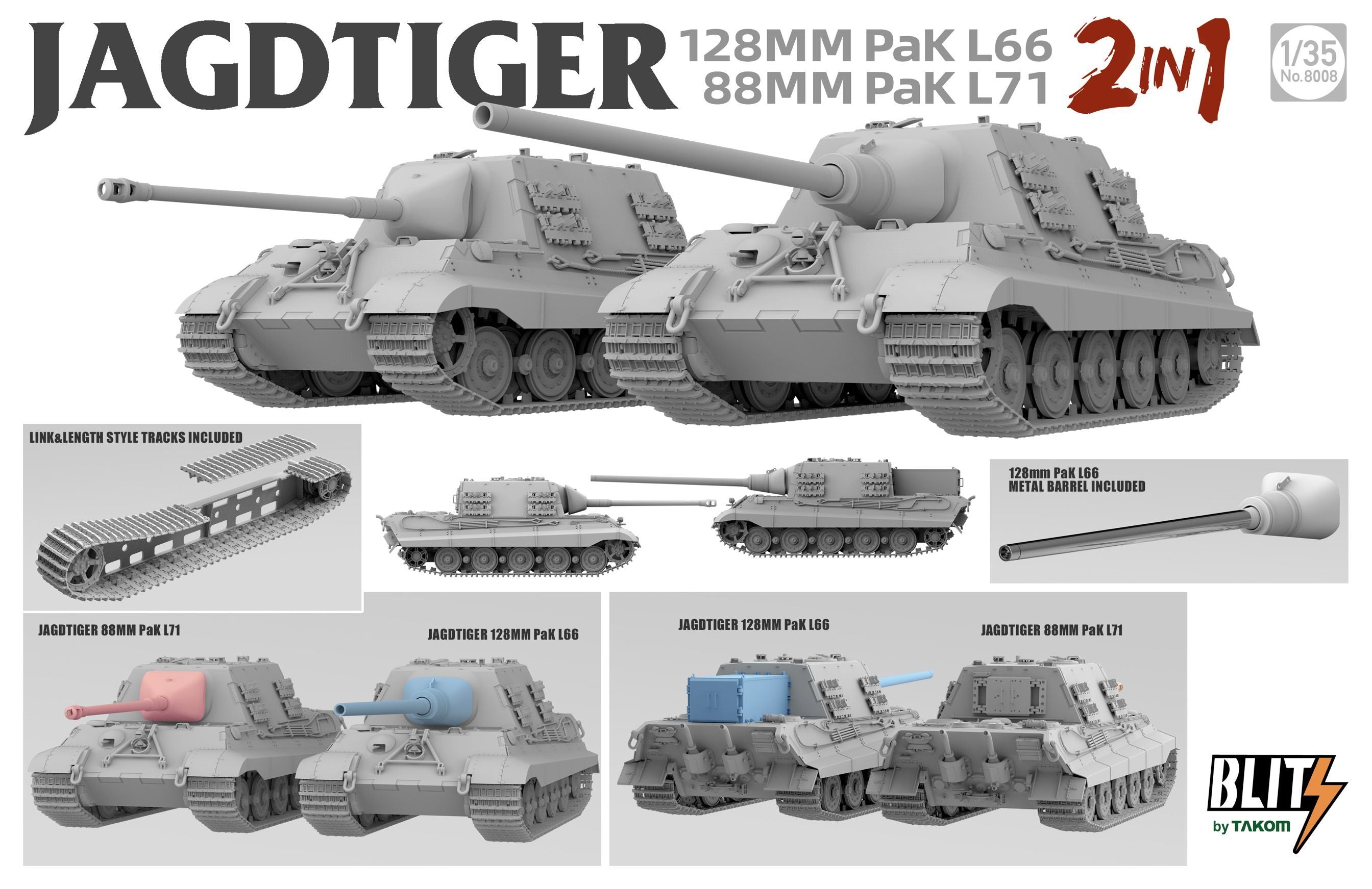 Takom: 1/35 Jagdtiger (2 in 1) 128MM Pak L66 & 88MM Pak L71