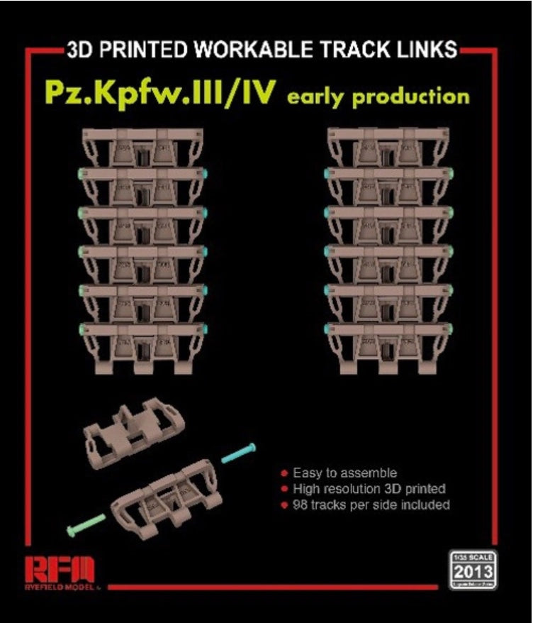 RFM: 1/35 Pz.Kpfw. III/IV Early Production 3D Printed Workable Track Links