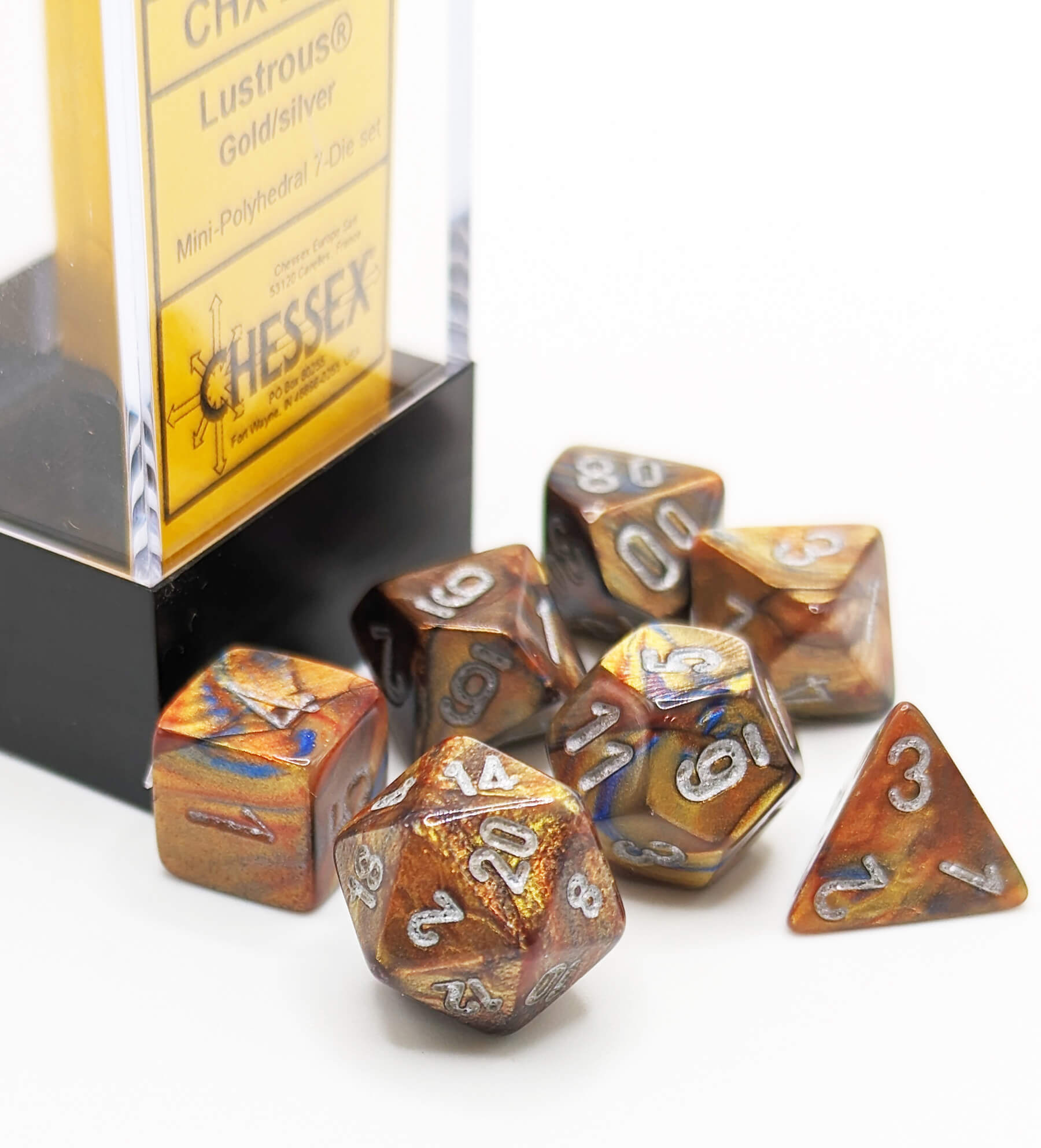 Chessex Mini Dice Series 2 (Lustrous Gold With Silver) | 10mm TTRPG Dice Set CHX20493