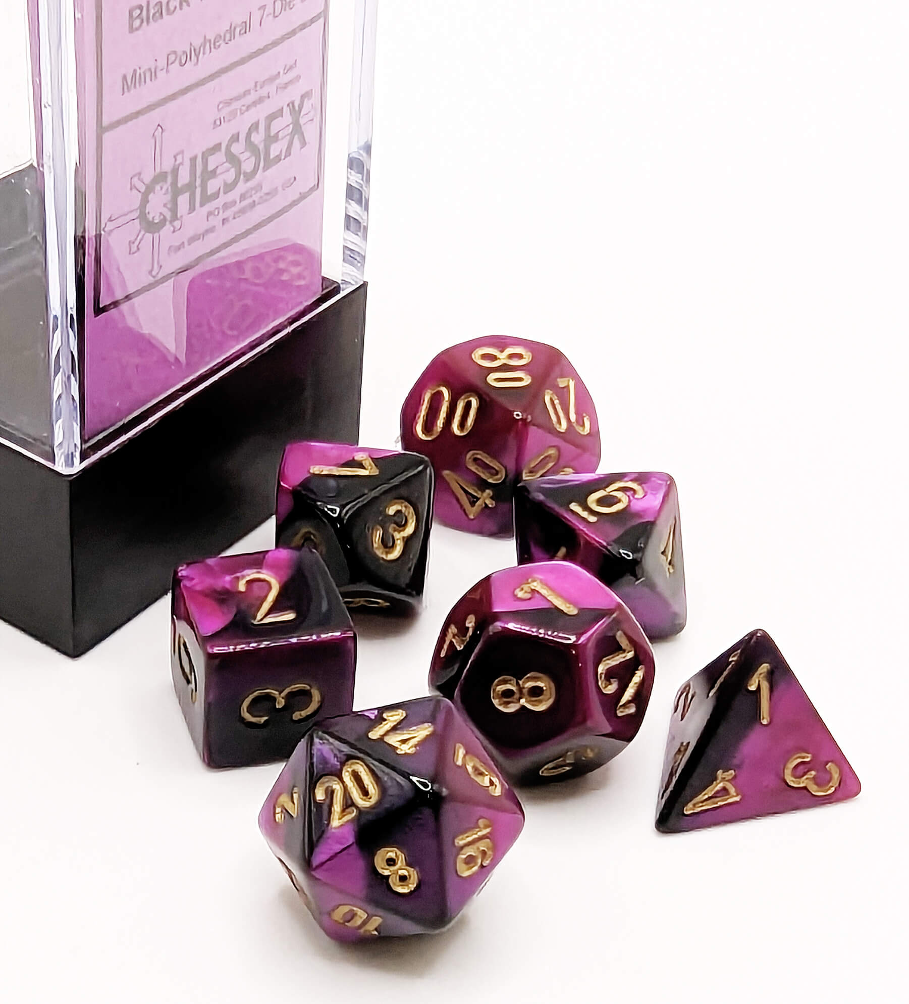Chessex Mini Dice Series 2 (Gemini Black Purple) | 10mm TTRPG Dice Set CHX20640
