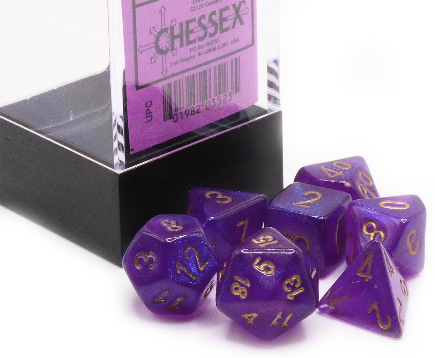 Chessex Mini Dice (Borealis Luminary Royal Purple) | 10mm TTRPG Dice Set CHX20587